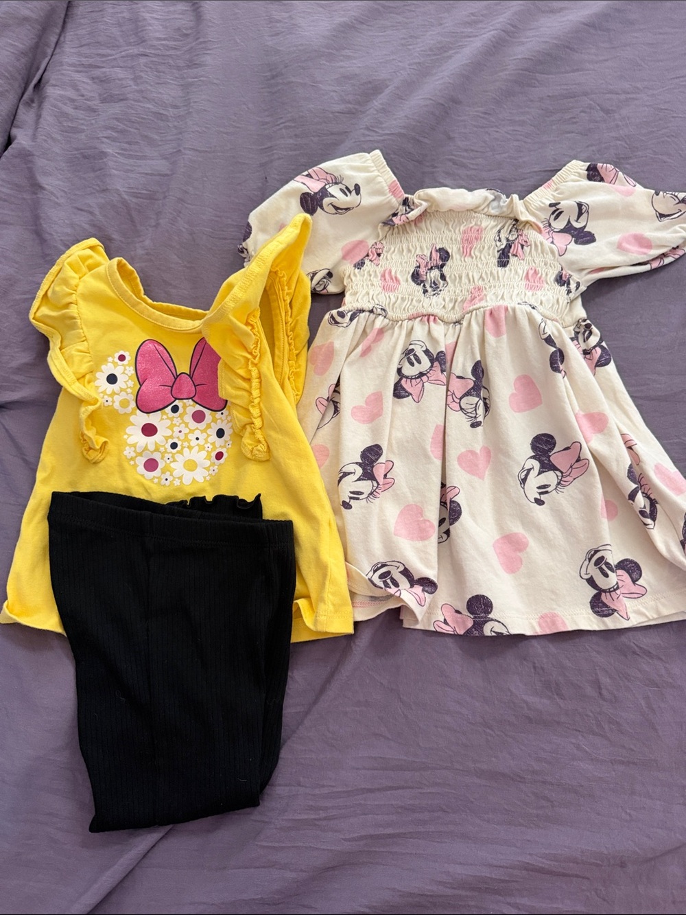 Minnie Mouse Yellow Floral Bow Ruffle Dress & Pink Minnie Heart Tunic Set